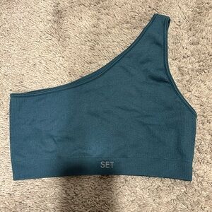 SET ACTIVE Scultflex Ribbed One Shoulder Sports Bra Blue / Teal Size M/L